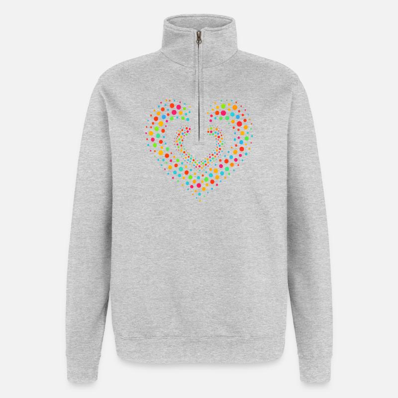 Rainbow Dot Heart Pattern Tee - Quarter-Zip Sweatshirt - heather grey