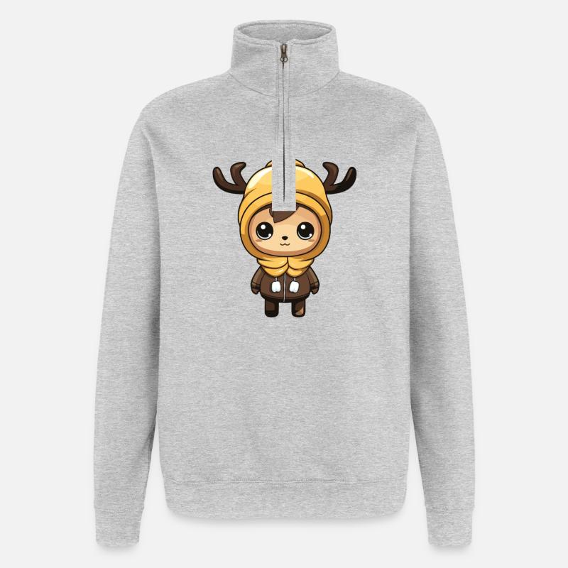 Reh Niedlich Comic Winter - Quarter-Zip-Sweatshirt - Grau meliert