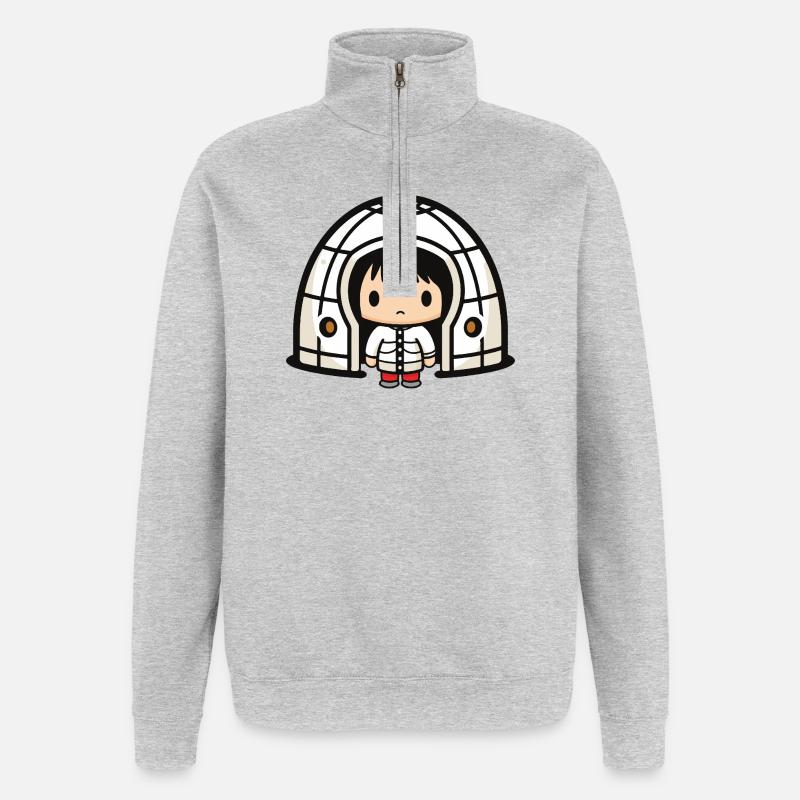 Winter Eskimo Iglu Comic - Quarter-Zip-Sweatshirt - Grau meliert