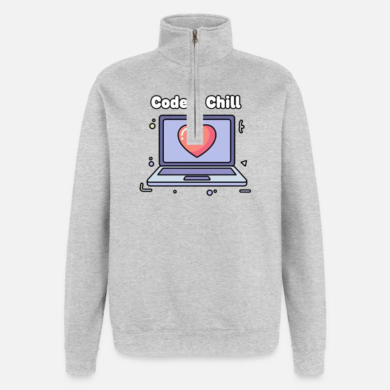 Code & Chill Herz Laptop - Quarter-Zip-Sweatshirt - Grau meliert