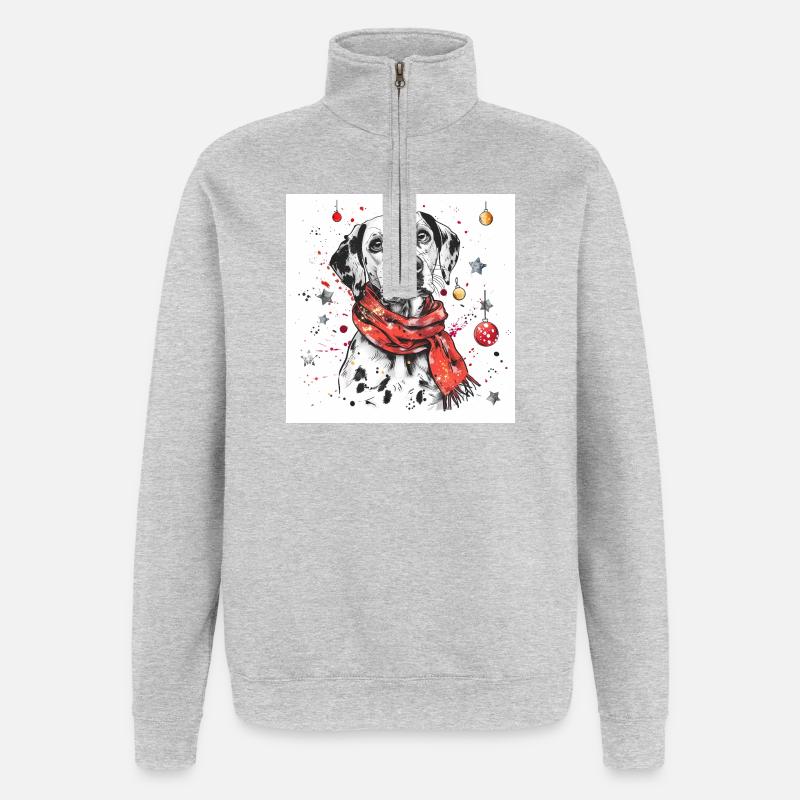 Dalmatiner mit rotem Schal - Quarter-Zip-Sweatshirt - Grau meliert