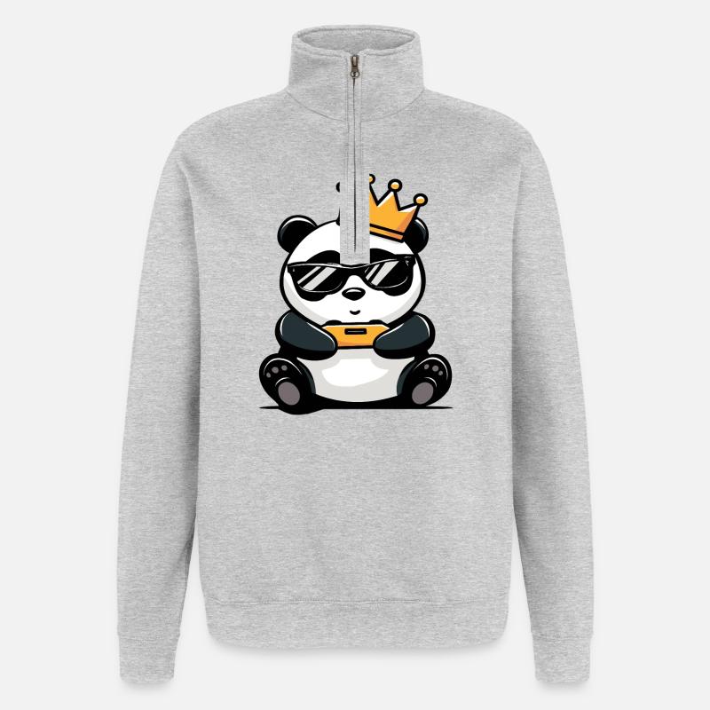 Panda Controller et Couronne - Sweat à zip 1/4 - gris chiné