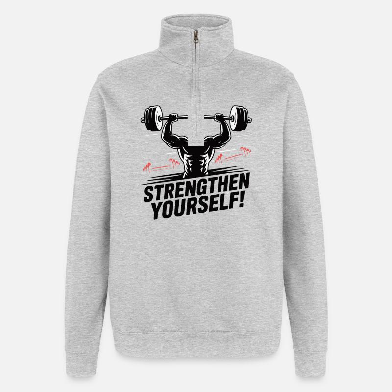 Emblem des Krafthebers - Quarter-Zip-Sweatshirt - Grau meliert