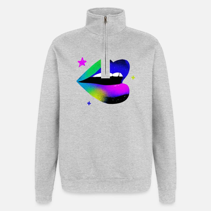 Regenbogen Lippe Graffiti Pop Art - Quarter-Zip-Sweatshirt - Grau meliert
