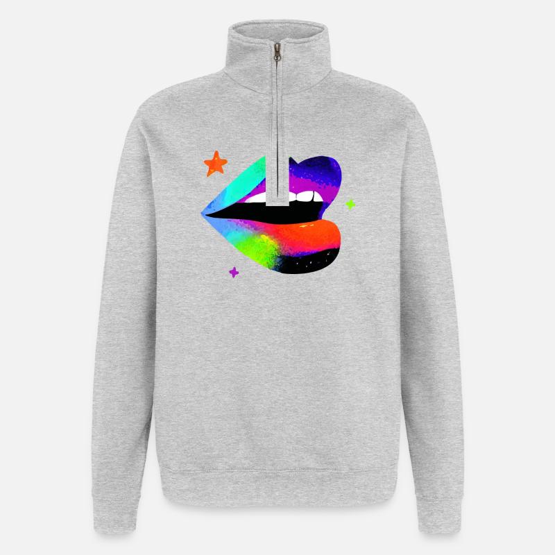 Regenbogen Lippe Pop Art - Quarter-Zip-Sweatshirt - Grau meliert