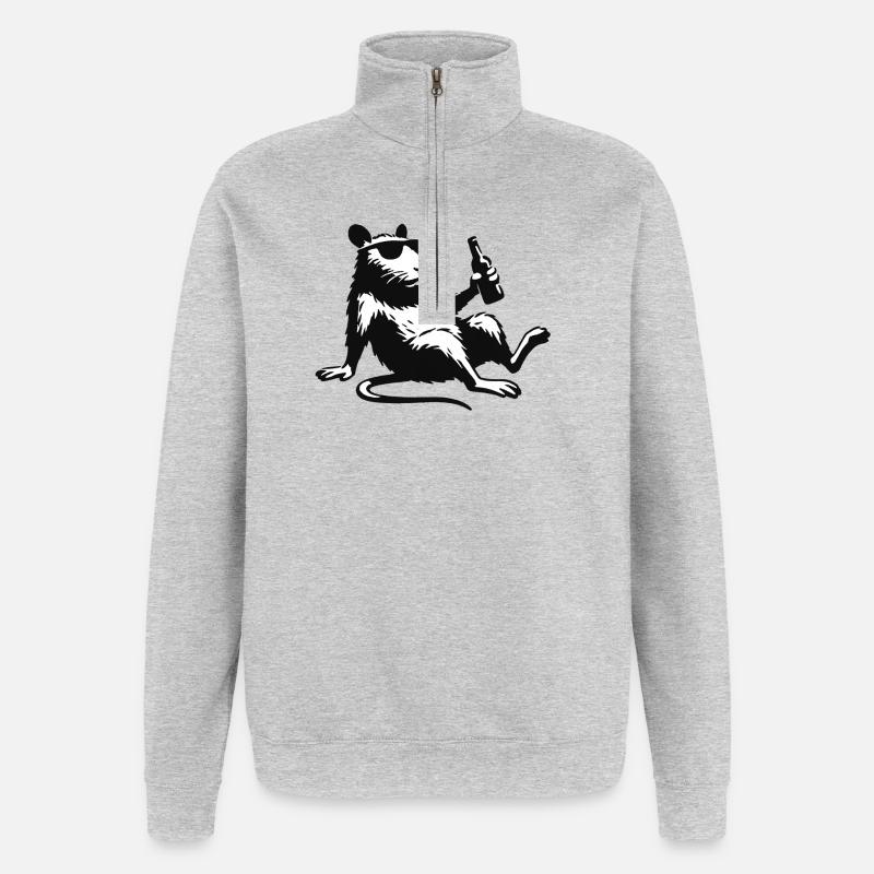 Ratte mit Flasche Sonnenbrille - Quarter-Zip-Sweatshirt - Grau meliert