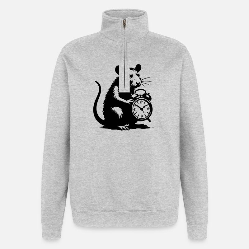 Gestresste Ratte und Wecker - Quarter-Zip-Sweatshirt - Grau meliert