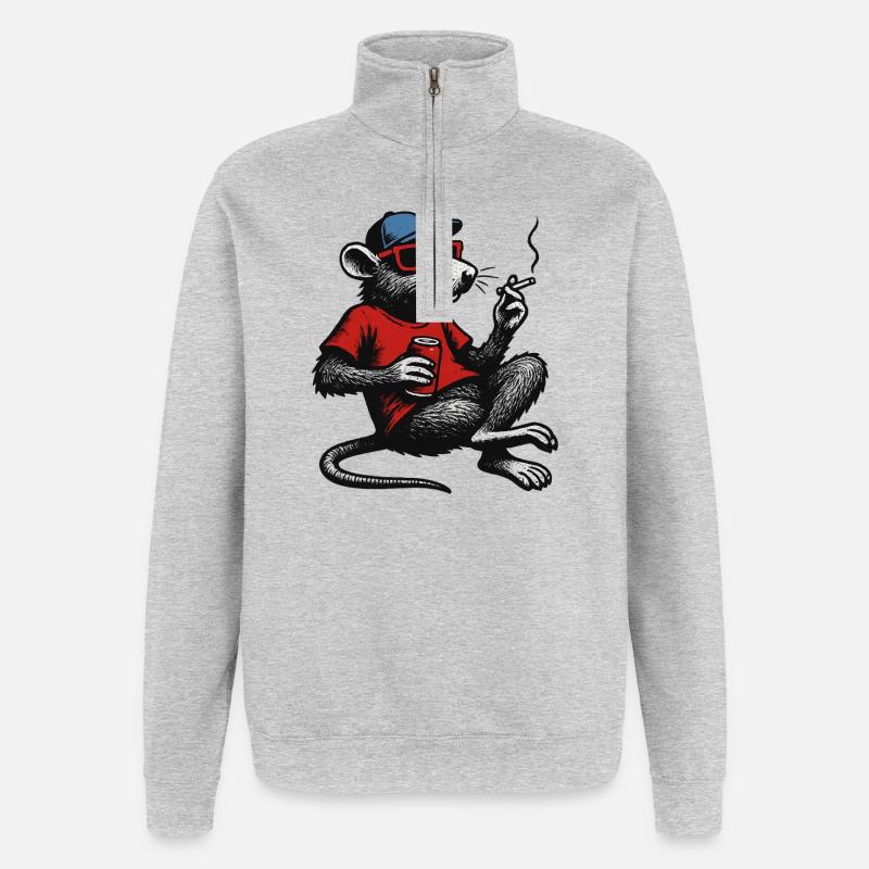 Ratte mit Sonnenbrille rauchend - Quarter-Zip-Sweatshirt - Grau meliert