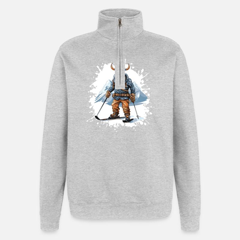 Wikinger Ski Skifahren - Quarter-Zip-Sweatshirt - Grau meliert