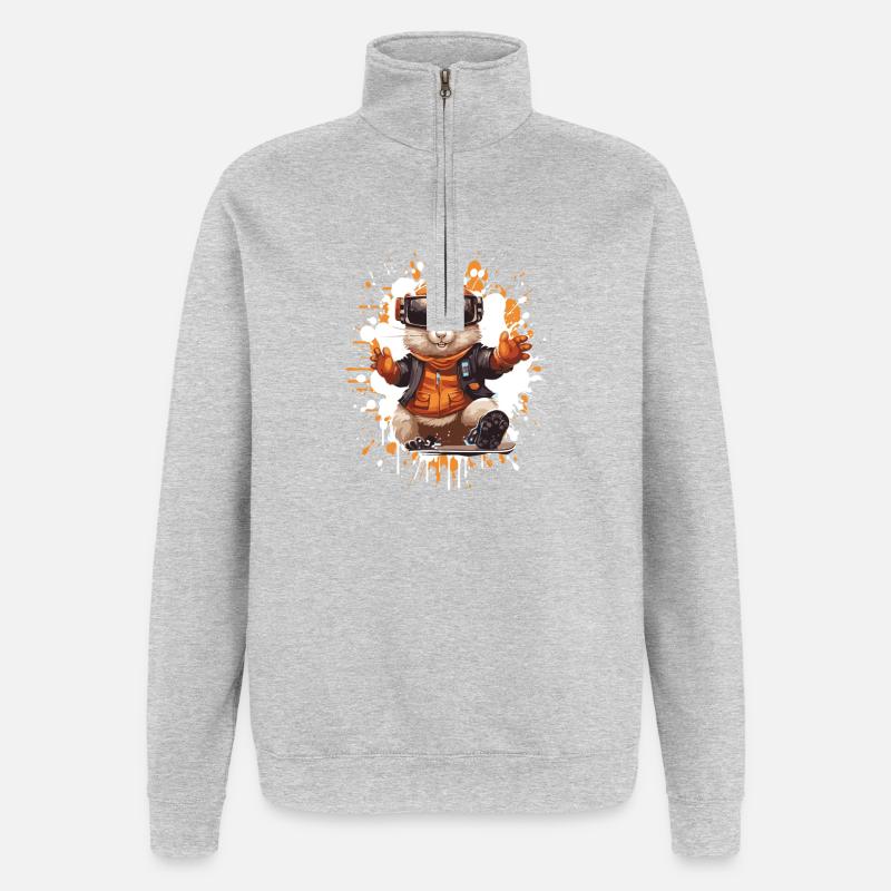 Planche à neige hamster - Sweat à zip 1/4 - gris chiné