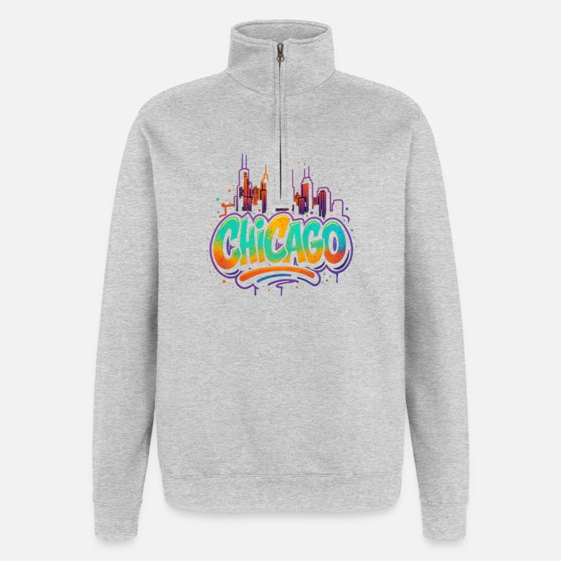 Silhouette du graffiti de Chicago - Sweat à zip 1/4 - gris chiné