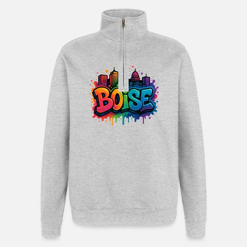 Skyline de graffitis de Boise - Sweat à zip 1/4 - gris chiné