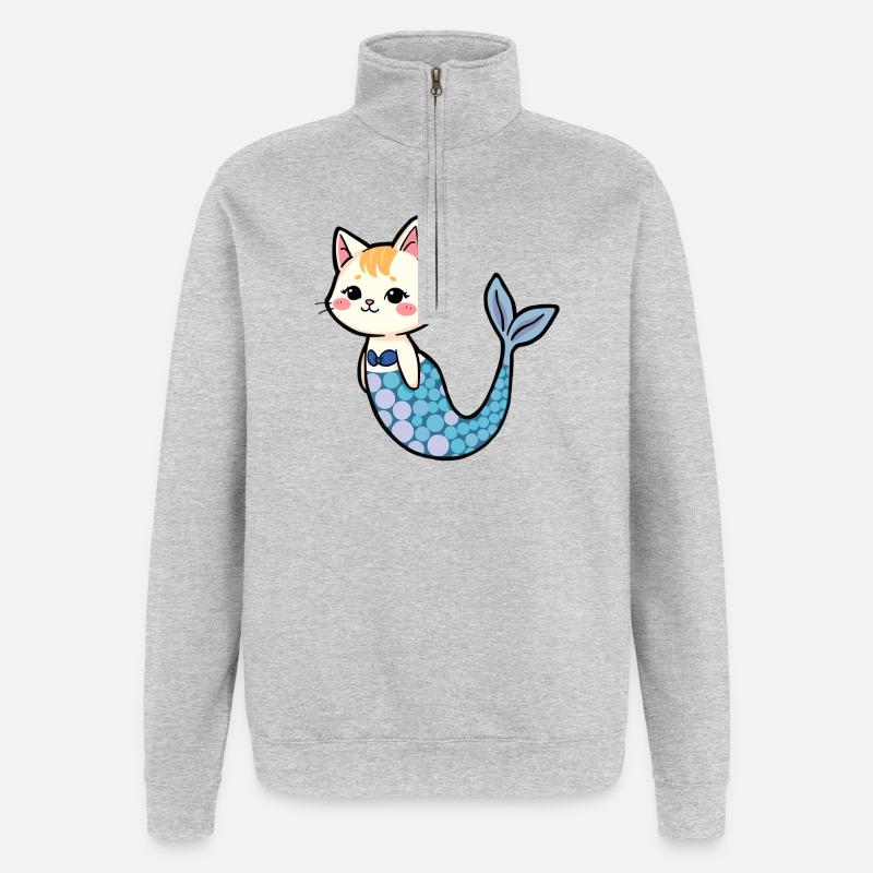 Chat comme sirène - Sweat à zip 1/4 - gris chiné