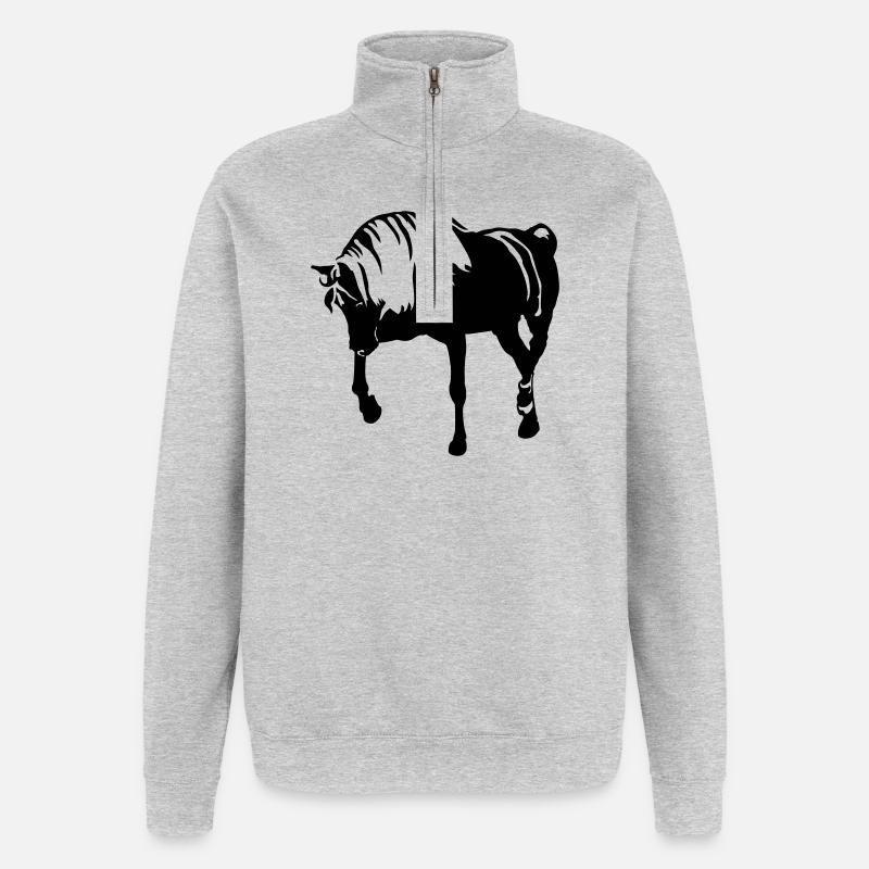 Pferd - Quarter-Zip-Sweatshirt - Grau meliert