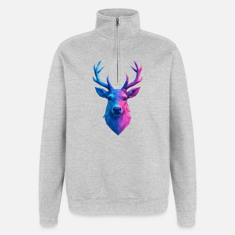 Renne de Noël Low Poly - Sweat à zip 1/4 - gris chiné