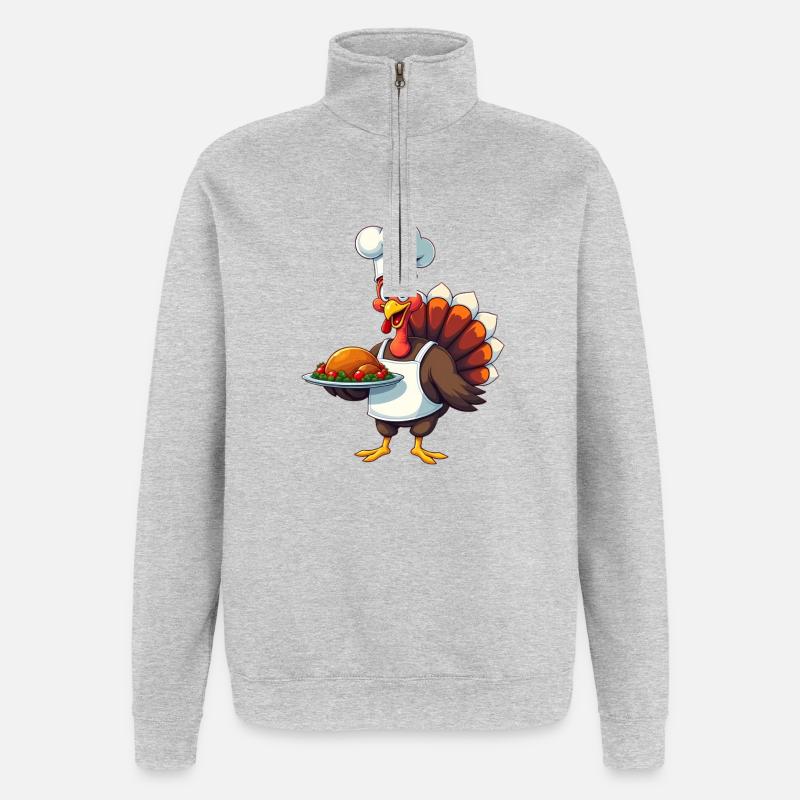 Cuisinier de dinde de Thanksgiving Thanksgiving - Sweat à zip 1/4 - gris chiné