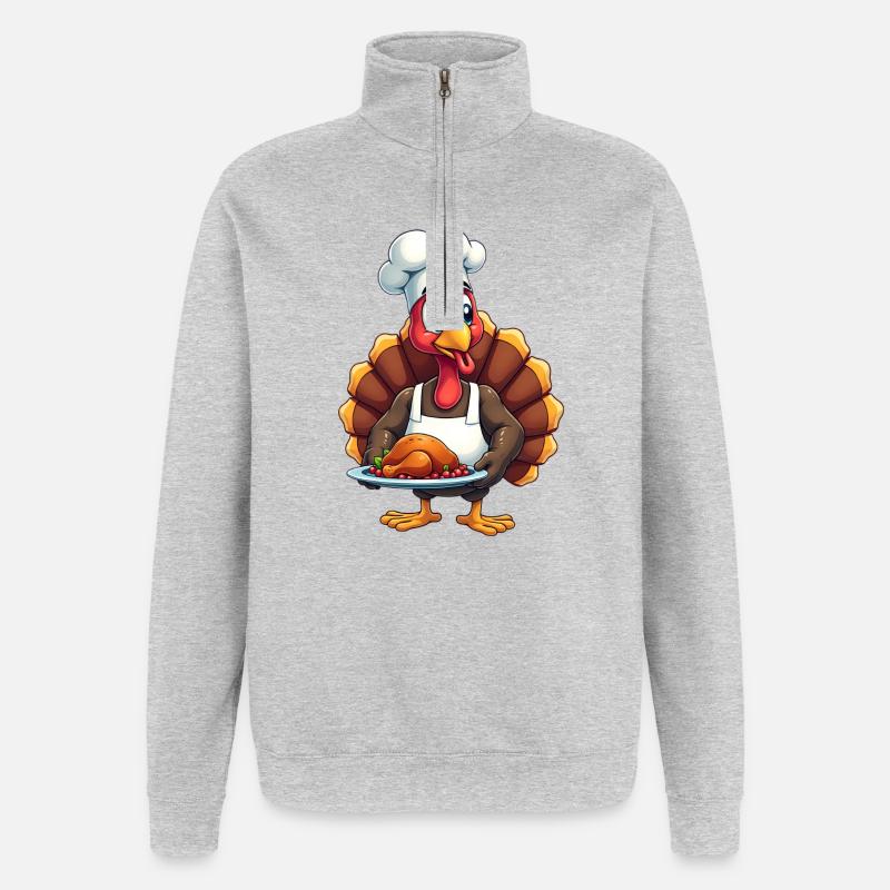 Cuisinier de dinde de Thanksgiving Thanksgiving - Sweat à zip 1/4 - gris chiné