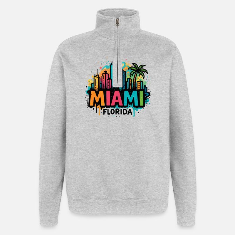 Miami Skyline Graffiti - Quarter-Zip-Sweatshirt - Grau meliert