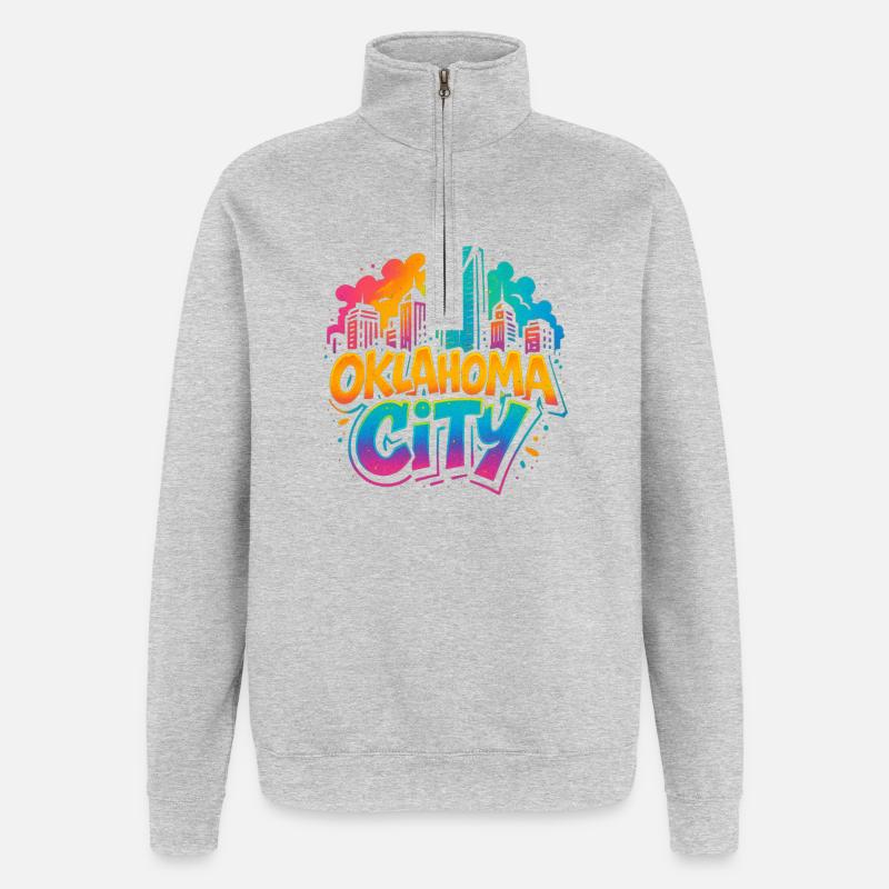Horizon néon d’Oklahoma City - Sweat à zip 1/4 - gris chiné