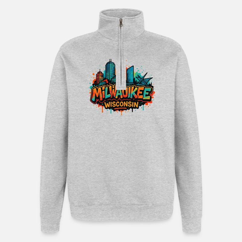 Milwaukee Skyline Splash Wisconsin - Sweat à zip 1/4 - gris chiné