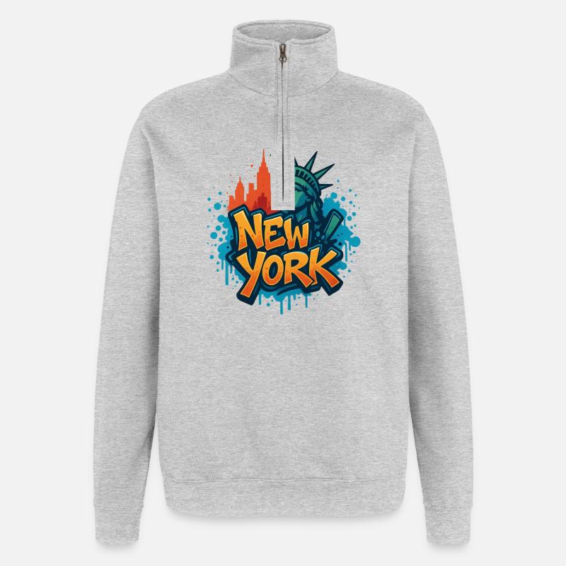 New York Graffiti Skyline - Quarter-Zip-Sweatshirt - Grau meliert