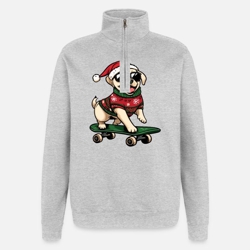 Labrador Chien Noël Drôle - Sweat à zip 1/4 - gris chiné