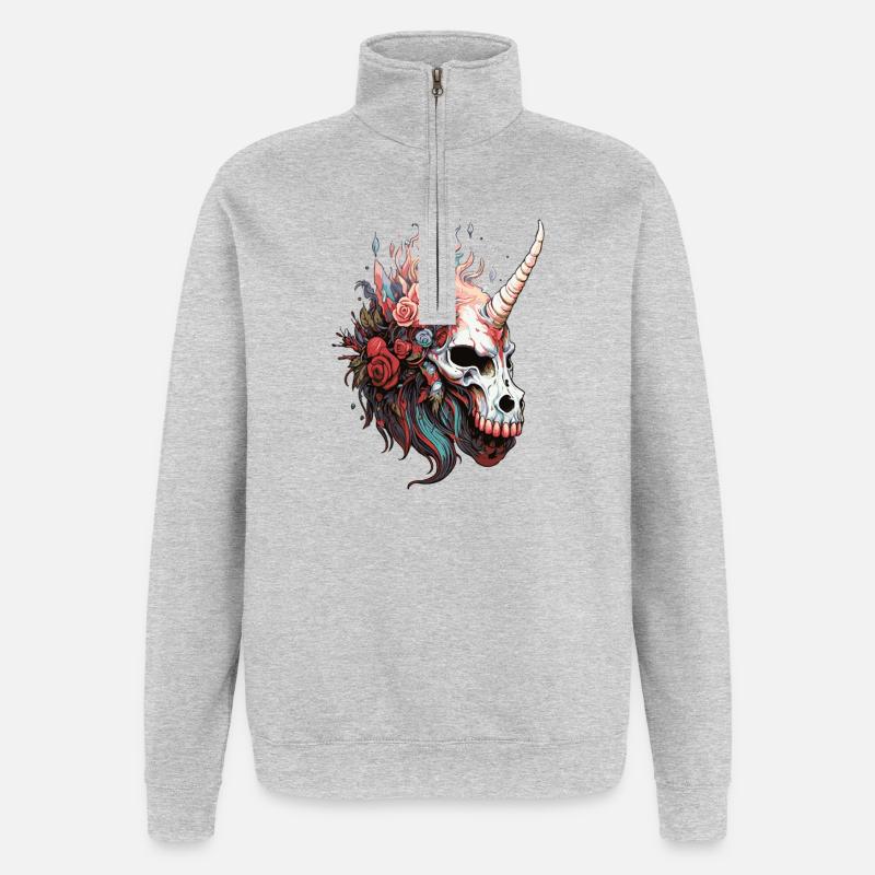 Einhornschädel mit Blumen  - Quarter-Zip-Sweatshirt - Grau meliert