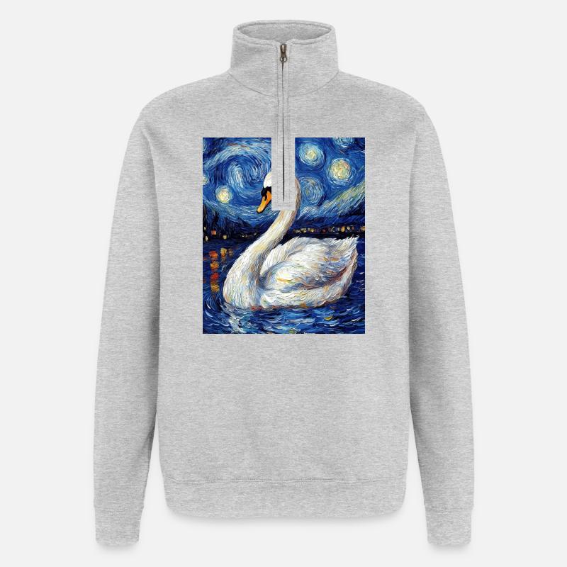 Schwan Vogel Van Gogh Style - Quarter-Zip-Sweatshirt - Grau meliert