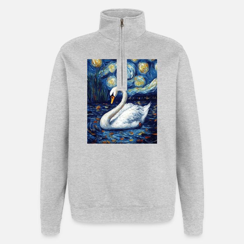 Schwan Vogel Van Gogh Style - Quarter-Zip-Sweatshirt - Grau meliert