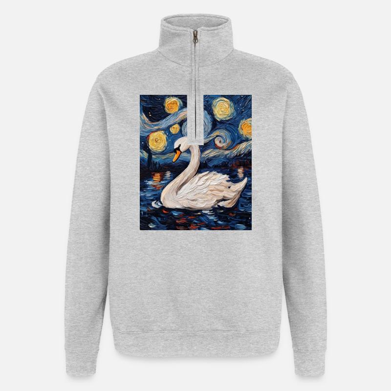 Schwan Vogel Van Gogh Style - Quarter-Zip-Sweatshirt - Grau meliert