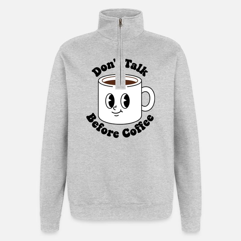 Kawaii Kaffeebecher Gesicht - Quarter-Zip-Sweatshirt - Grau meliert