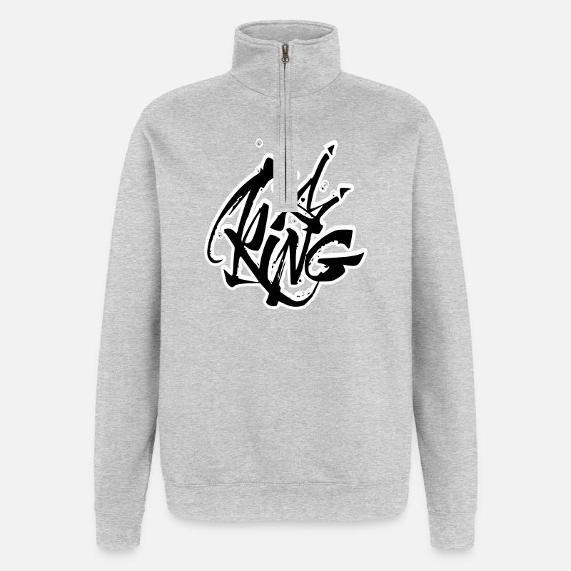König Graffiti Schriftzug - Quarter-Zip-Sweatshirt - Grau meliert