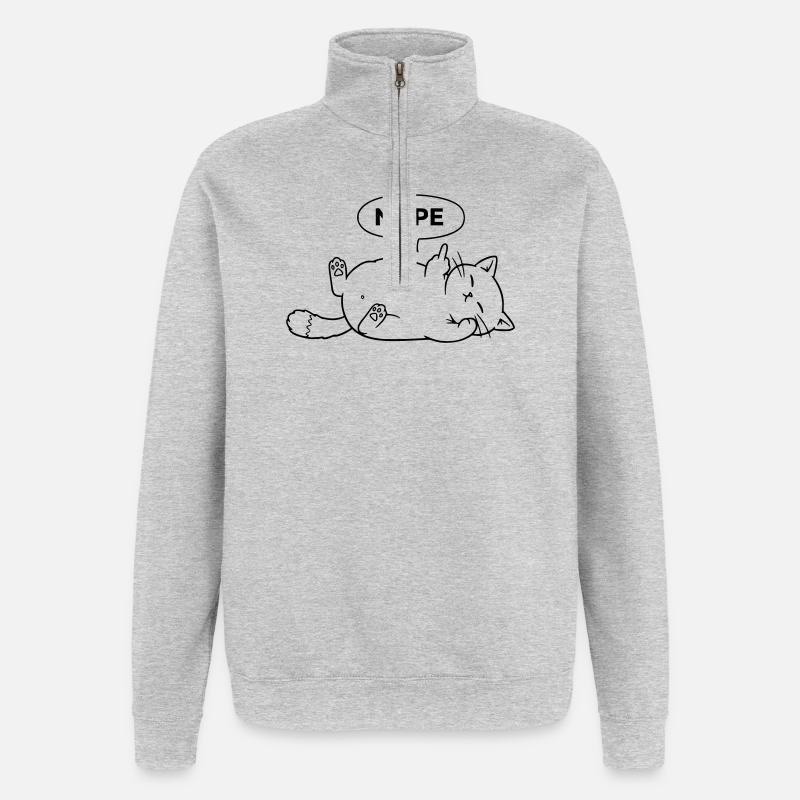 Nope Cat | Sarcastic Cat Statement - Quarter-Zip Sweatshirt - heather grey