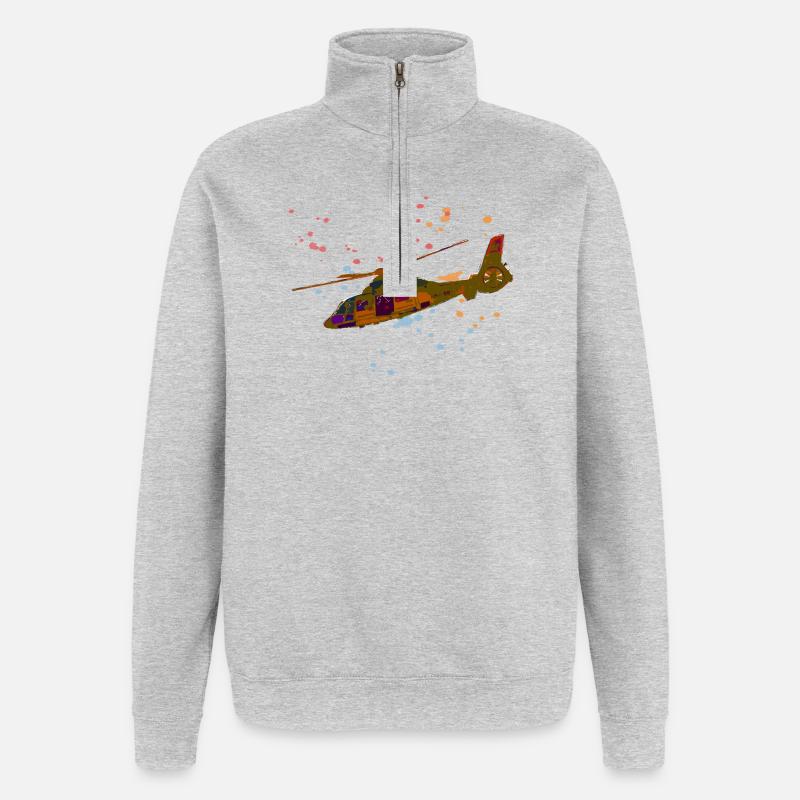 Bunter Hubschrauber Splatter-Design - Quarter-Zip-Sweatshirt - Grau meliert