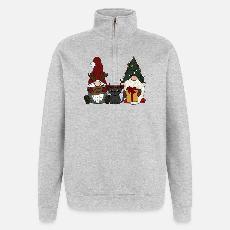 Wichtel mit Katze  - Quarter-Zip-Sweatshirt - Grau meliert