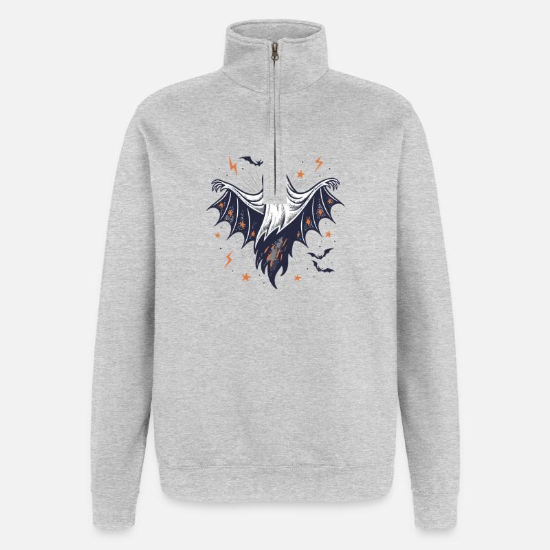 Fantôme Halloween Ailes Déployées - Sweat à zip 1/4 - gris chiné