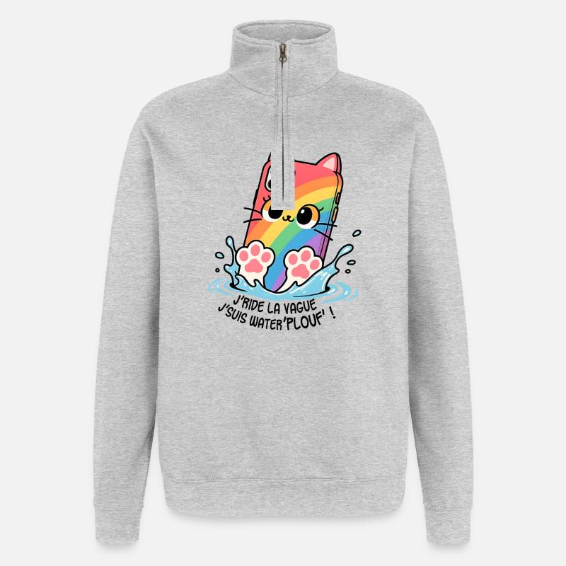 Waterplouf Katze Handy! - Quarter-Zip-Sweatshirt - Grau meliert