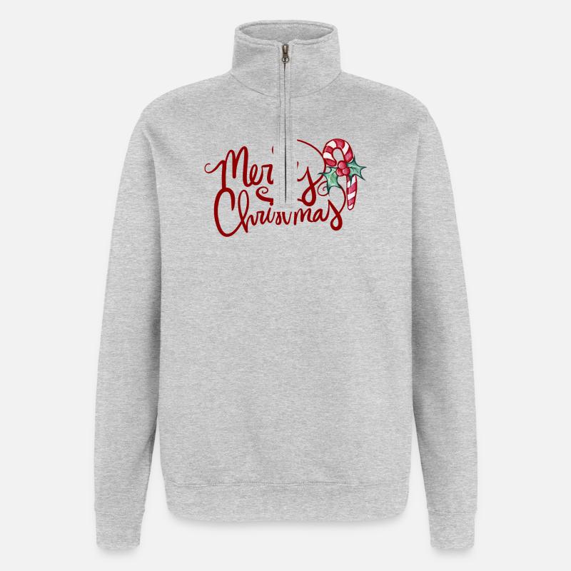 Merry Christmas Script with Candy Cane - Quarter-Zip Sweatshirt - heather grey