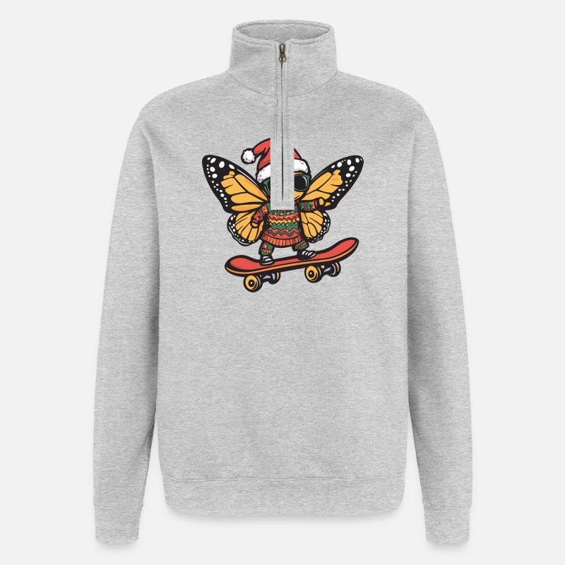 Papillon Noël Drôle - Sweat à zip 1/4 - gris chiné