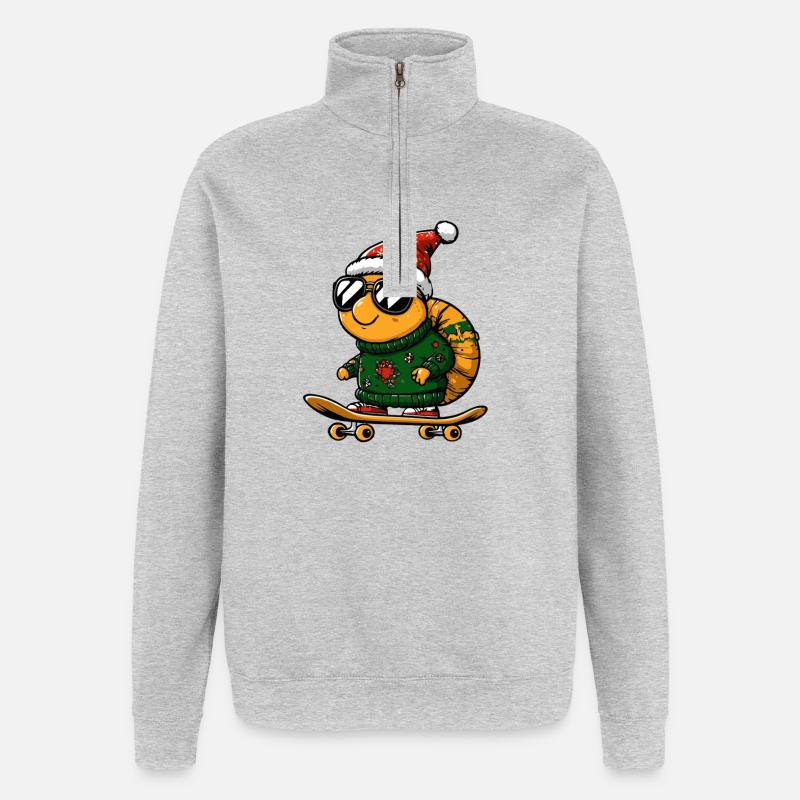 Escargot Noël Drôle - Sweat à zip 1/4 - gris chiné