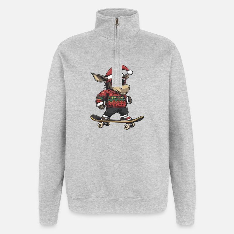 Âne Noël Drôle - Sweat à zip 1/4 - gris chiné
