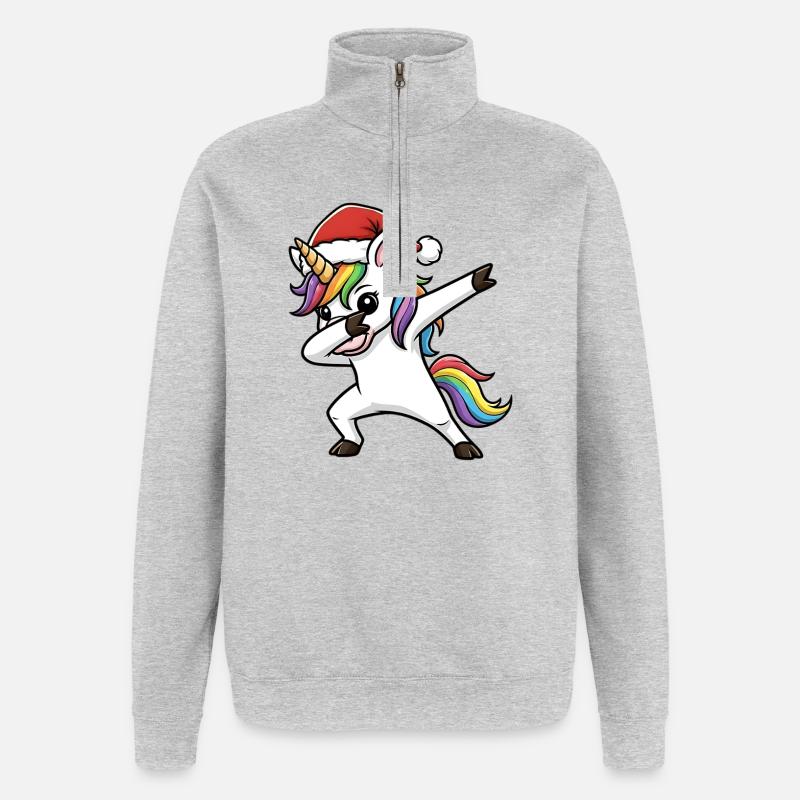 Weihnachts Einhorn Dab - Quarter-Zip-Sweatshirt - Grau meliert