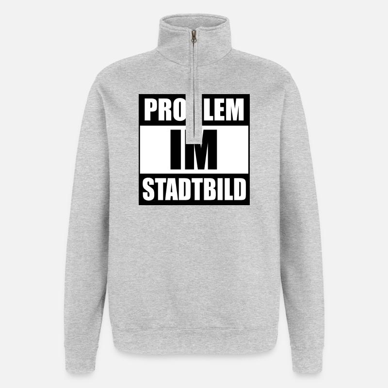 Problem im Stadtbild - Quarter-Zip-Sweatshirt - Grau meliert