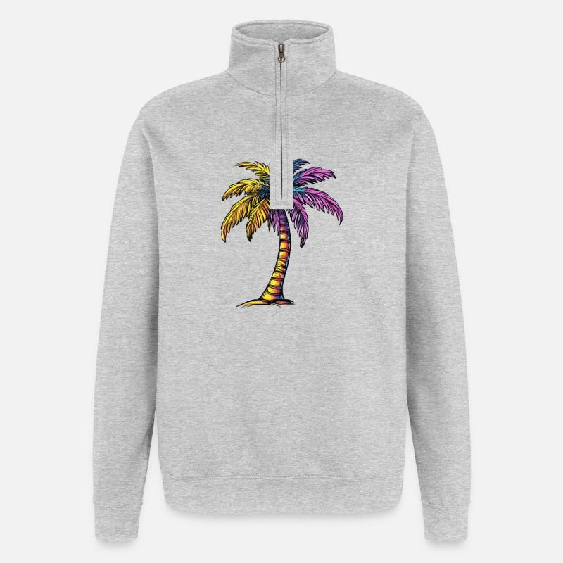 Plage de Palm Tree - Sweat à zip 1/4 - gris chiné