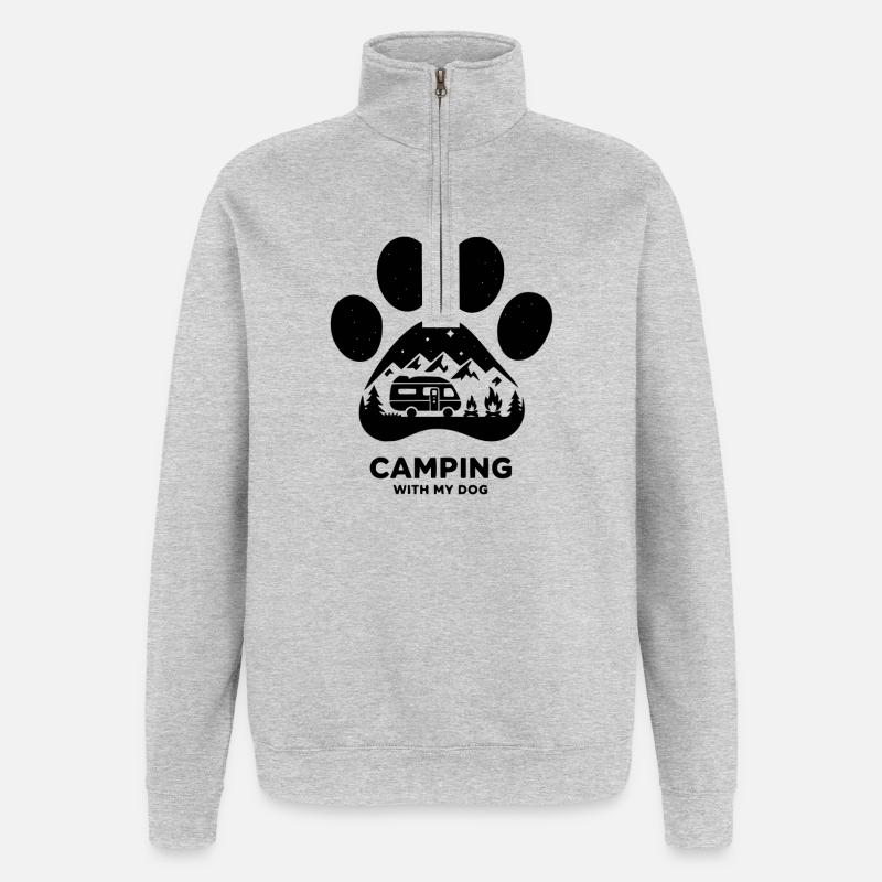 Camping avec mon chien campeur - Sweat à zip 1/4 - gris chiné