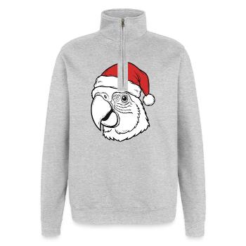 Papagei Weihnachten Santa Hut Design - Quarter-Zip-Sweatshirt - Grau meliert - Vorne - AI Model Female 172 light (172cm) & AI Model Male 178 dark (178cm)