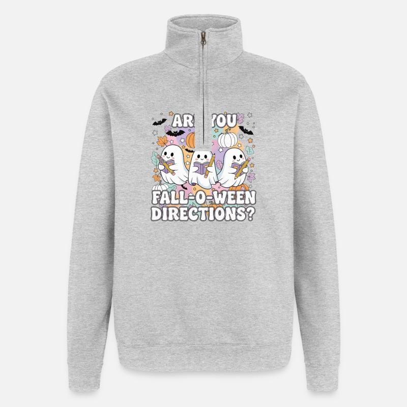 Fall-O-Ween Ghosts Reading - Quarter-Zip Sweatshirt - heather grey