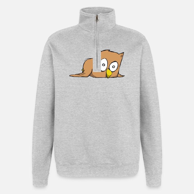 Eule - Quarter-Zip-Sweatshirt - Grau meliert