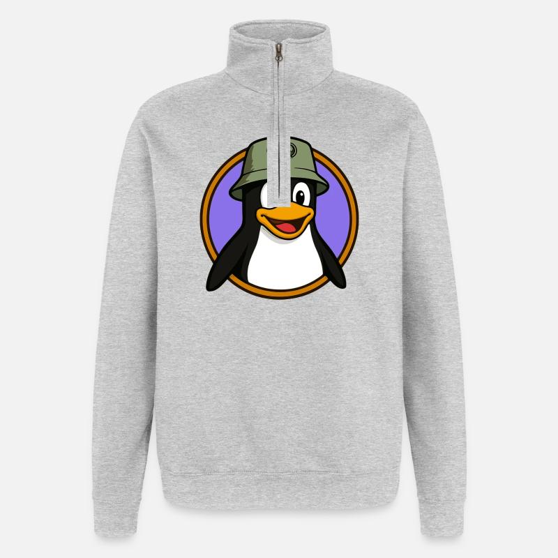 Tux Linux + GNU Hat - Sweat à zip 1/4 - gris chiné