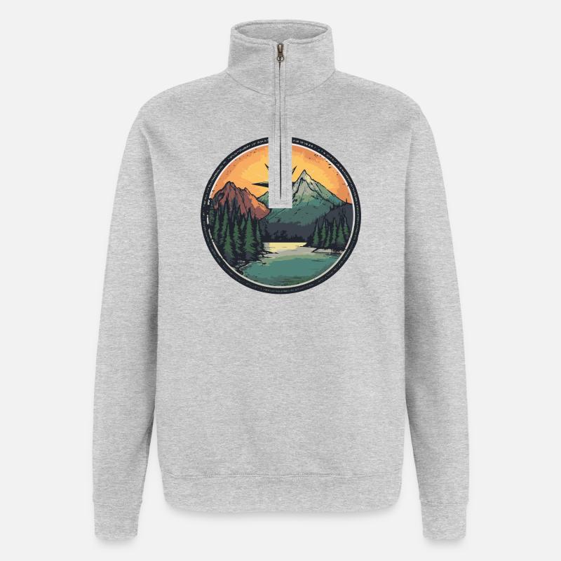Berge Kompass - Quarter-Zip-Sweatshirt - Grau meliert